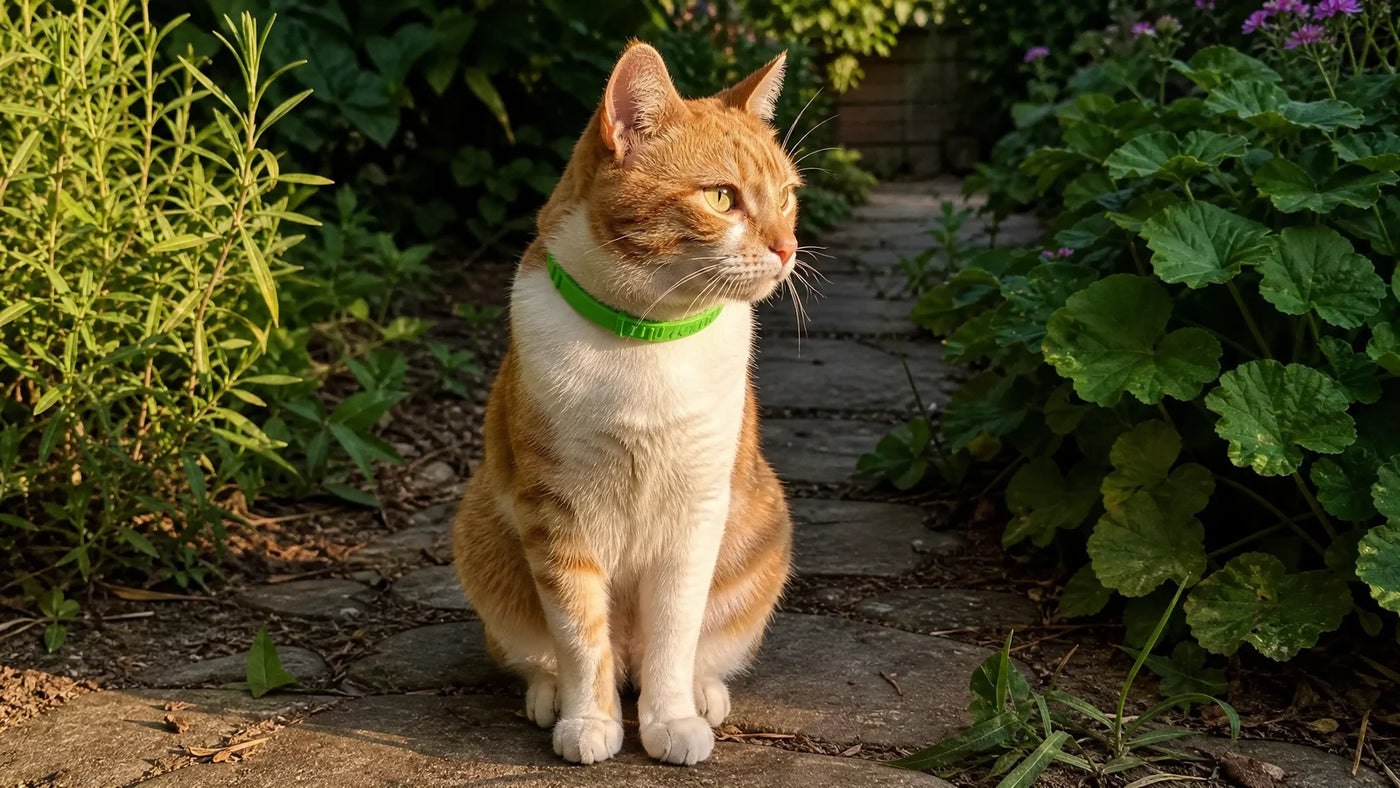 Protection that starts before the bite: an outdoor cat wearing the Furtect™ Flea & Tick Collar for Cats.